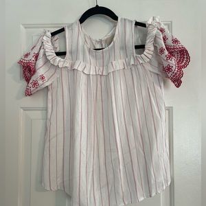White & Red embroidered cold shoulder top